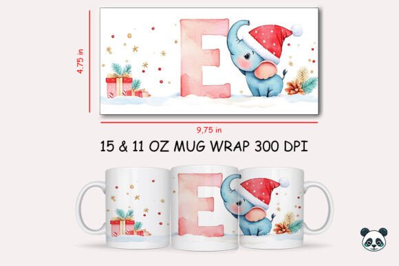 Christmas Baby Letter E with Elephant Mug Wrap 2 Graphics and Crafts