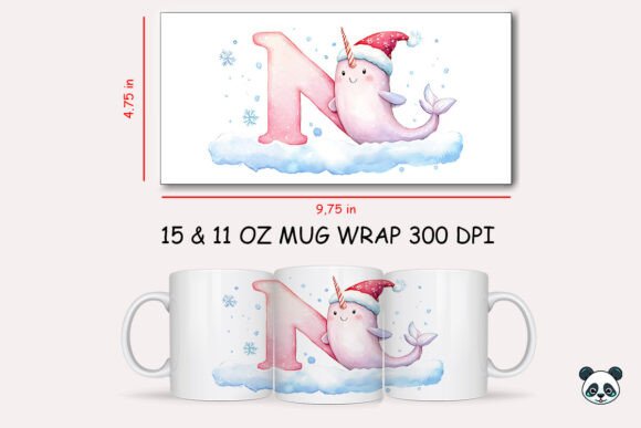 Christmas Baby Letter N with Narwhal Mug Wrap Graphics and Crafts