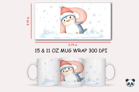 Christmas Baby Letter P with Penguin Mug Wrap: A Festive Graphic Design Asset for Crafts and Marketing