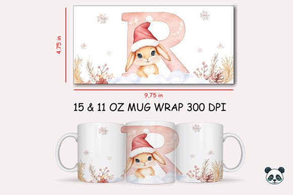 Christmas Baby Letter R with Rabbit Mug Wrap Graphics