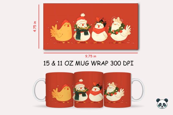 Christmas Chickens Mug Wrap Sublimation Graphics