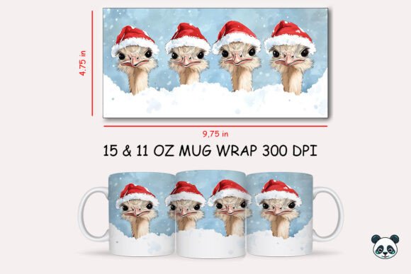 Christmas Ostrich Mug Wrap 1: A Festive Graphic Design Asset for Creative Publishers