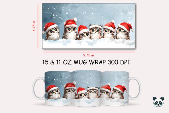Christmas Owl Mug Wrap: A Festive Graphic Design Asset for Crafts and Merch