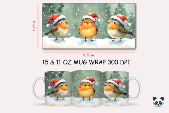 Christmas Robin Mug Wrap 1: A Seasonal Graphic Design Asset for Creative Publishers