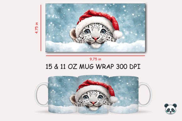 Christmas Snow Leopard Mug Wrap 2: A Festive Graphic Design Asset for Crafters