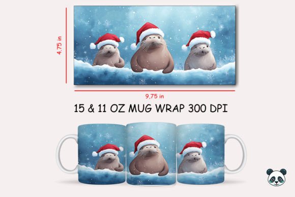 Christmas Walrus Mug Wrap 2: A Festive Graphic Design Asset for Crafters