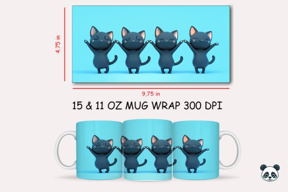 Cute Black Cat Yoga 3D Mug Wrap: Graphics for Crafts & Content