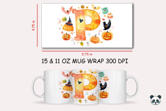 Halloween Letter P Mug Wrap Sublimation 1 Graphics and Crafts