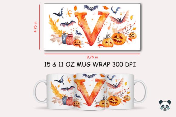 Halloween Letter V Mug Wrap Sublimation 2 Graphics