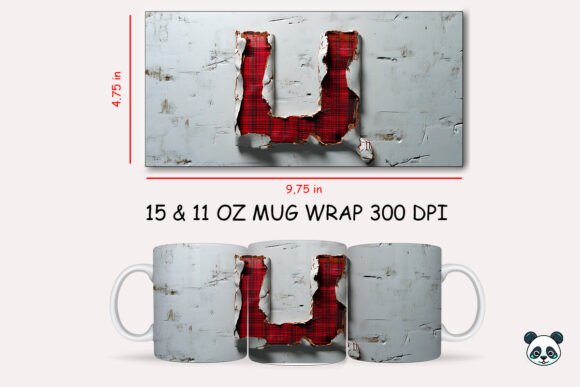 Red Plaid 3D Letter U Mug Wrap Graphics and Crafts